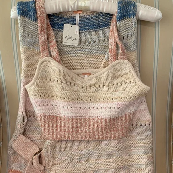 FREE PEOPLE SOUTHWEST SWEATER SET COTTON CROCHET KNIT IN SUNSET COMBO SIZE L - Picture 8 of 16